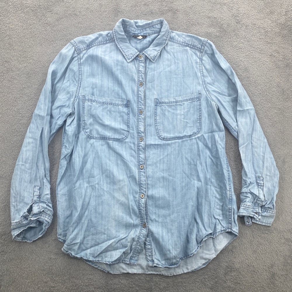 Staccato Button Down Shirt Womens Medium Blue Tencel Long Sleeve Pockets 11815